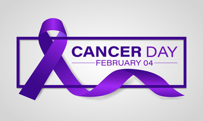 World Cancer Day concept.
Calligraphy Poster Design. Realistic Lavender Ribbon.4th February to raise awareness of cancer . Vector Illustration .