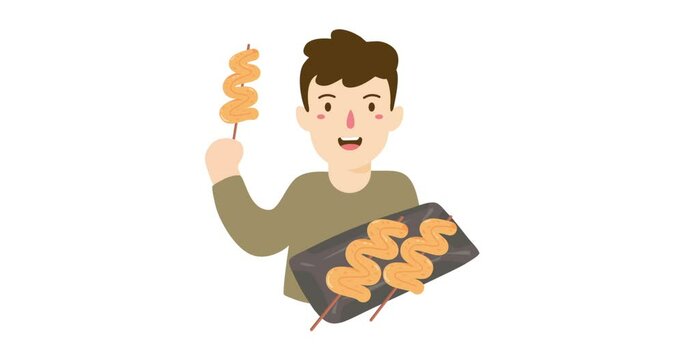 man selling fishcake on stick or odeng animation