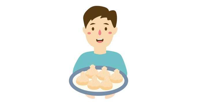 man selling steamed dumpling animation