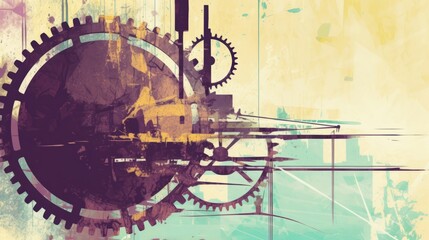 A steampunk illustration with gears and bright colors. Generative AI. 