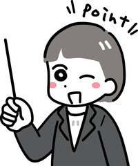 棒を使って笑顔で説明しているビジネスウーマン