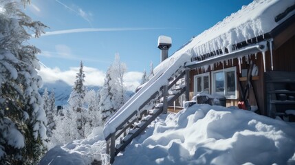 Snow bars retain on tin roof, ladder for chimney sweeping, protects from avalanche pedestrians.