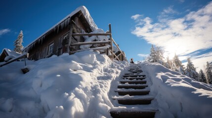 Snow bars retain on tin roof, ladder for chimney sweeping, protects from avalanche