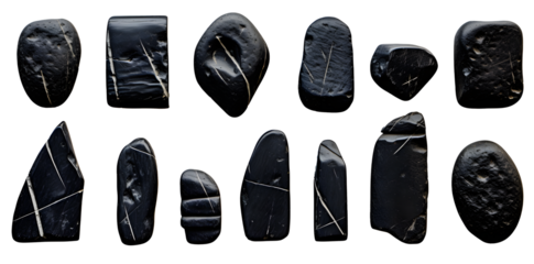 A Collection of Obsidian Arrowhead Stones Isolated PNG