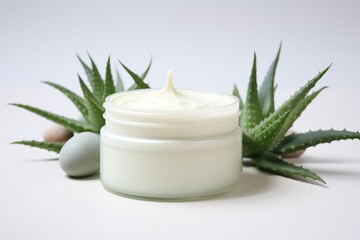 Aloe vera cream with plant on white