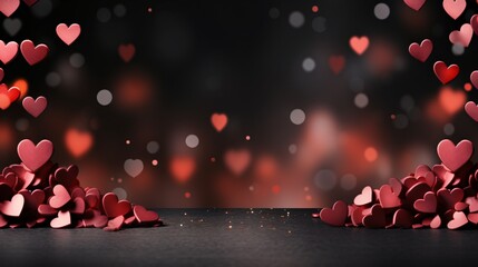 red hearts background, Valentine day background, hearts bokeh, background for advertising, copy space