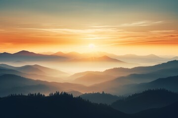 Obraz premium serene sunrise paints mountain peaks and valleys with warmth, Generative AI