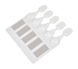 Artificial tear single use containers eye drop on white background.