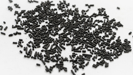 Activated Carbon Pellets used in Air purifier filter. Air Pollution. Filter for bad smell, musty...