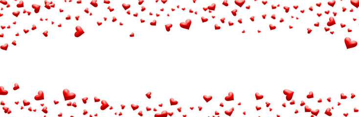 Red floating hearts framing top and bottom of web banner isolated cutout on transparent with copy space