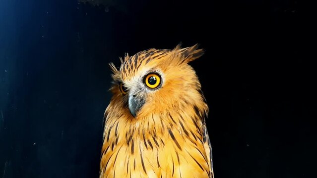 Close up view of an Eagle owl with dark background