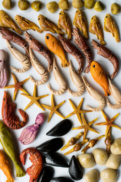 Marzipan painted as seafood 