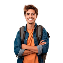 Young male university student posing casual over isolated transparent background
