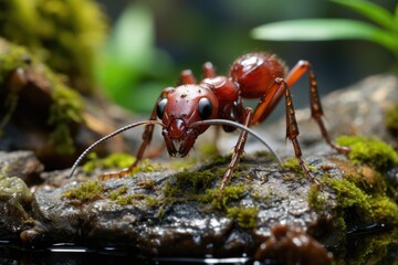 In the vibrant tropical forest, a dynamic 4K Ultra HD documentary showcases the dynamic wildlife focus, revealing the detailed life of an ant as it navigates its lush and exotic habitat.