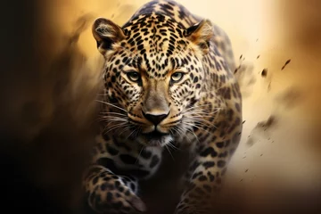 Foto op Plexiglas Close up of a roaring leopard isolated of transparent background. generative ai © Phichitpon