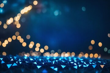 Blue triangle background, bokeh, triangular, blurred triangles background, light with shapes, blurry light, blurry background colorful, night lights, city lights, haze, depth of field - obrazy, fototapety, plakaty