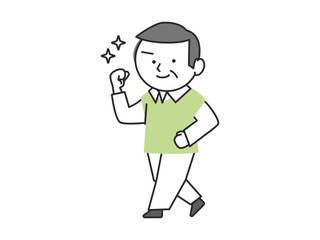 笑顔でガッツポーズをとる健康なシニア男性