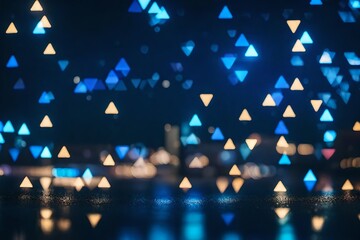 Blue triangle background, bokeh, triangular, blurred triangles background, light with shapes, blurry light, blurry background colorful, night lights, city lights, haze, depth of field - Powered by Adobe