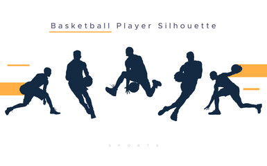 Fototapeta na wymiar vector collection of silhouettes of basketball players, design elements for brochures and banners with the concept of celebrating National Sports Day. Basketball sport athlete silhouette