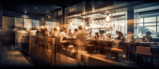 Blur of busyness in the cafe room at night - obrazy, fototapety, plakaty