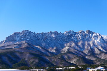 view of snow moutain, ulsanbawi Rock in Seoraksan Mountain