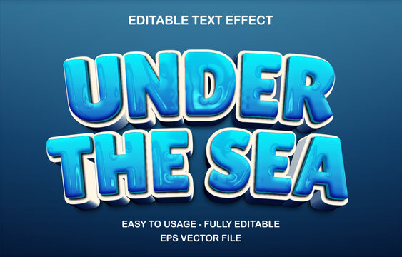 Under the sea editable text effect template, 3d cartoon glossy style typeface, premium vector