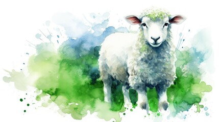 Watercolor illustration of a happy Irish sheep. St. Patrick's Day illustration background. Card.