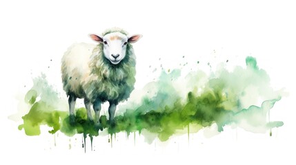 Watercolor illustration of a happy Irish sheep. St. Patrick's Day illustration background. Card. - obrazy, fototapety, plakaty
