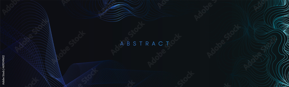 Poster dark blue abstract background with wavy lines designed for banners. modern shiny blue gradient flowi