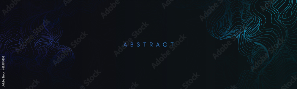 Poster dark blue abstract background with wavy lines designed for banners. modern shiny blue gradient flowi