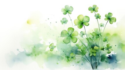 Fototapeta na wymiar Watercolor sketch of a clover-covered St Patrick's Day greeting sign. Card with copy space.