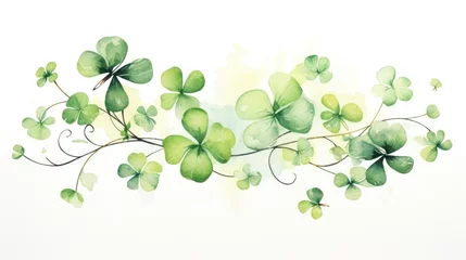Fotobehang Watercolor sketch of a St Patrick's Day banner with intertwined shamrocks. Card. © keystoker