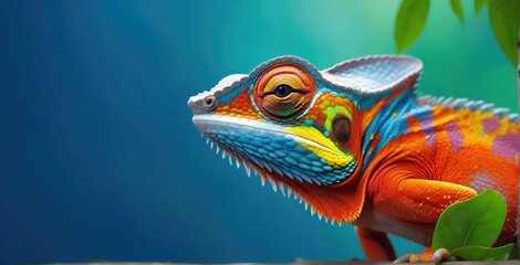Close-up photo Exotic Reptile of chameleon with various colors of nature - obrazy, fototapety, plakaty