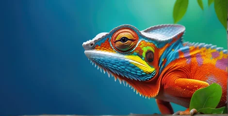 Kussenhoes Close-up photo Exotic Reptile of chameleon with various colors of nature © Dwi