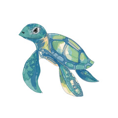 watercolor green big adorable turtles. Set of vector watercolor turtle. Watercolor sea turtle isolated on a white background. Cartoon animal. A see turtle in the galapagos, brush strokes, boho style. 