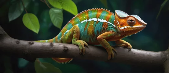 Foto auf Alu-Dibond Close-up photo Exotic Reptile of chameleon with various colors of nature © Dwi