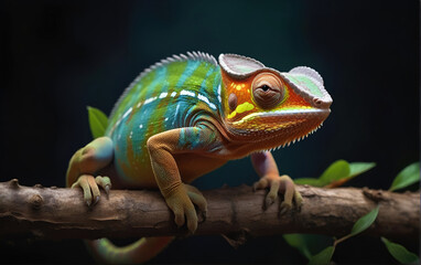 Fototapeta premium Close-up photo Exotic Reptile of chameleon with various colors of nature