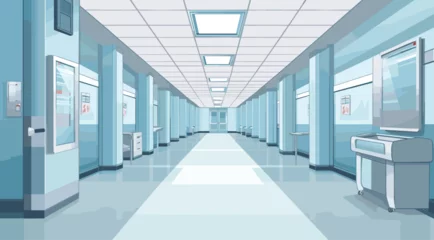 Fotobehang medical-themed vector background with of clinical whites and sterile blues. expansive, clear vector image of a hospital corridor with rows of neatly lined patient rooms © J.V.G. Ransika