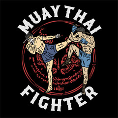 illustration muay thai fighter t shirt vector design