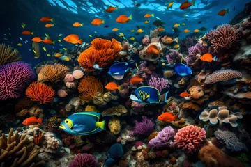 Poster A coral reef teeming with colorful marine life, each creature contributing to an underwater tapestry © UNIQUE CREATIVE AI 