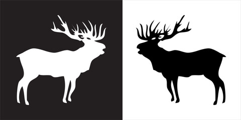 Vector, Image of double deer, black and white with transparent background