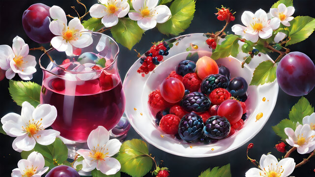 Still life with berries and wine