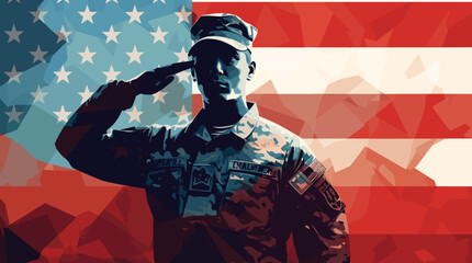 vector illustration celebrating military service. a soldier saluting, is portrayed against a clean, flat color background.  - obrazy, fototapety, plakaty