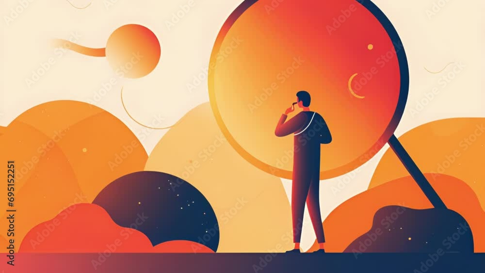 Aufkleber a person with a large magnifying glass looking at a thought bubble with a question mark inside. psyc