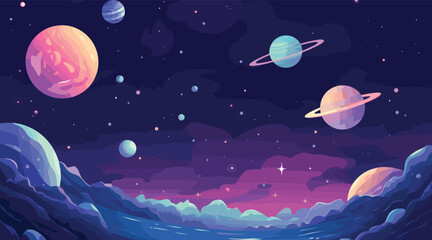 space themed vector background with inspired by the cosmos, featuring deep shades of midnight blue and cosmic purple. vector representation of a spaceship or space shuttle