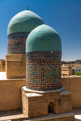 Beautiful turquoise domes of mausoleums of Shahi Zinda, Samarkand, Uzbekistan.