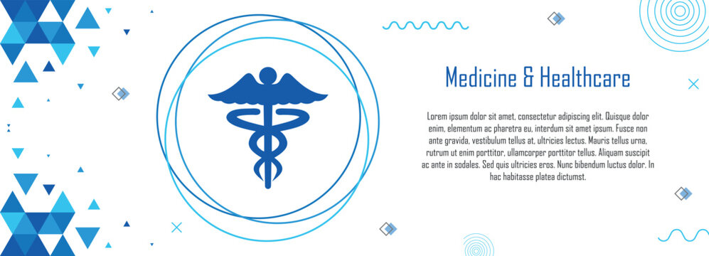 Medicine and Healthcare banner with geometric abstract pattern design, Hippocratic symbol, Caduceus, A logo that mostly used in the medical field, copy space for text