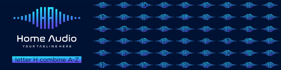set of element audio combined letter H with A to Z and numbers from 1 to 9. vector illustration
