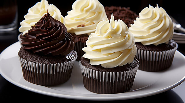 chocolate cupcakes with cream HD 8K wallpaper Stock Photographic Image 