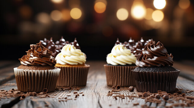 chocolate cupcakes with icing HD 8K wallpaper Stock Photographic Image 